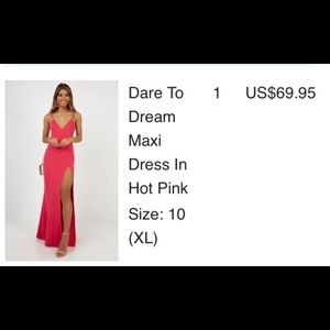 Long pink dress. Thigh High slit.